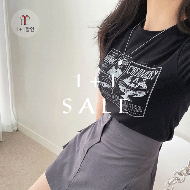 [무배] (1+1할인♡) 빈티지 프린팅 시럽 라운드 크롭 반팔 티셔츠 [2 color]워너비몰